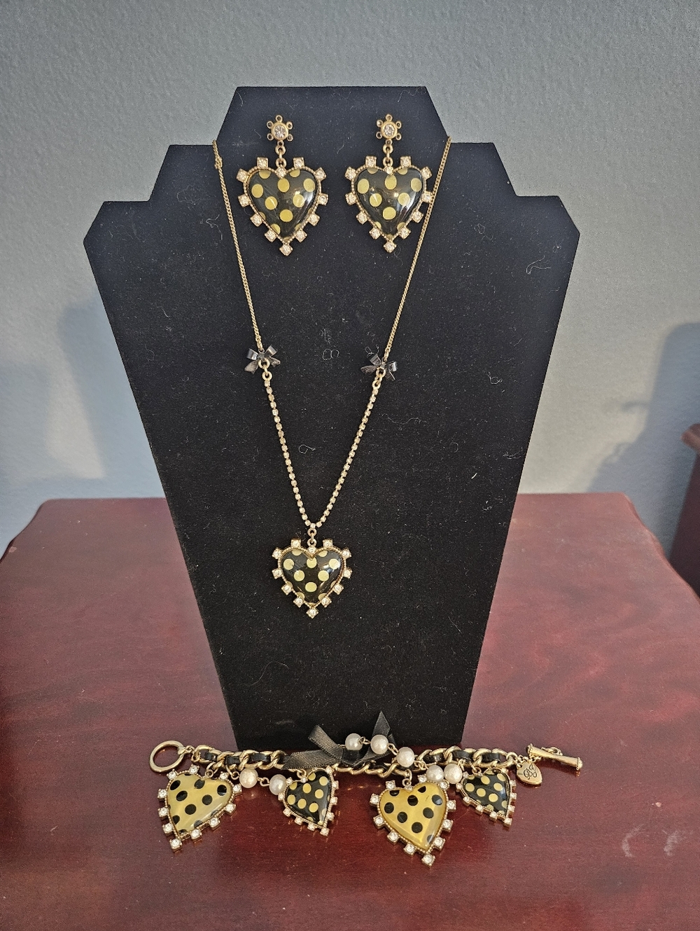 Betsey Johnson Gold Heart Polka Dot Jewelry Set